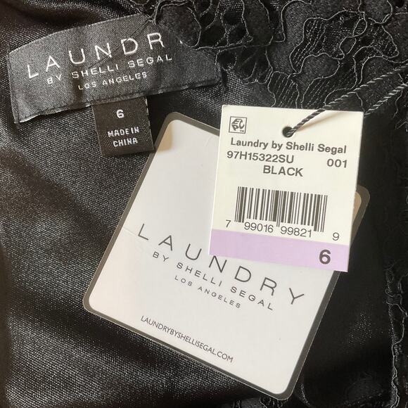 Black Lace Cut Out Cocktail Dress Size 6 LAUNDRY Cold Shoulder Midi Sheath - Picture 8 of 11